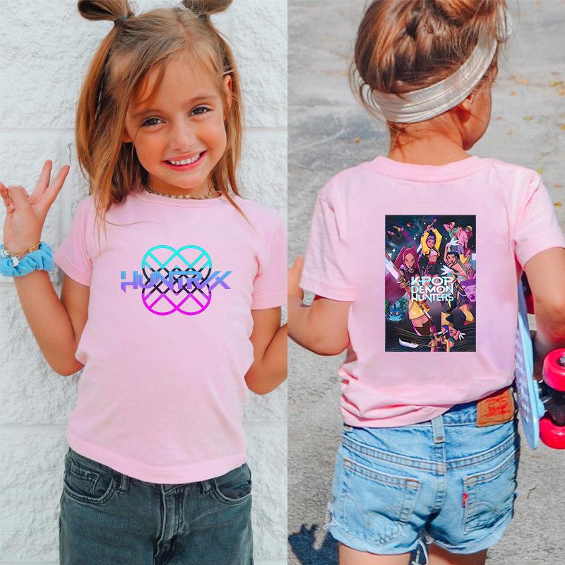 Kpop Hunter Girls' Korean Printed Short Sleeve Medium to Small Kids' T-Shirt