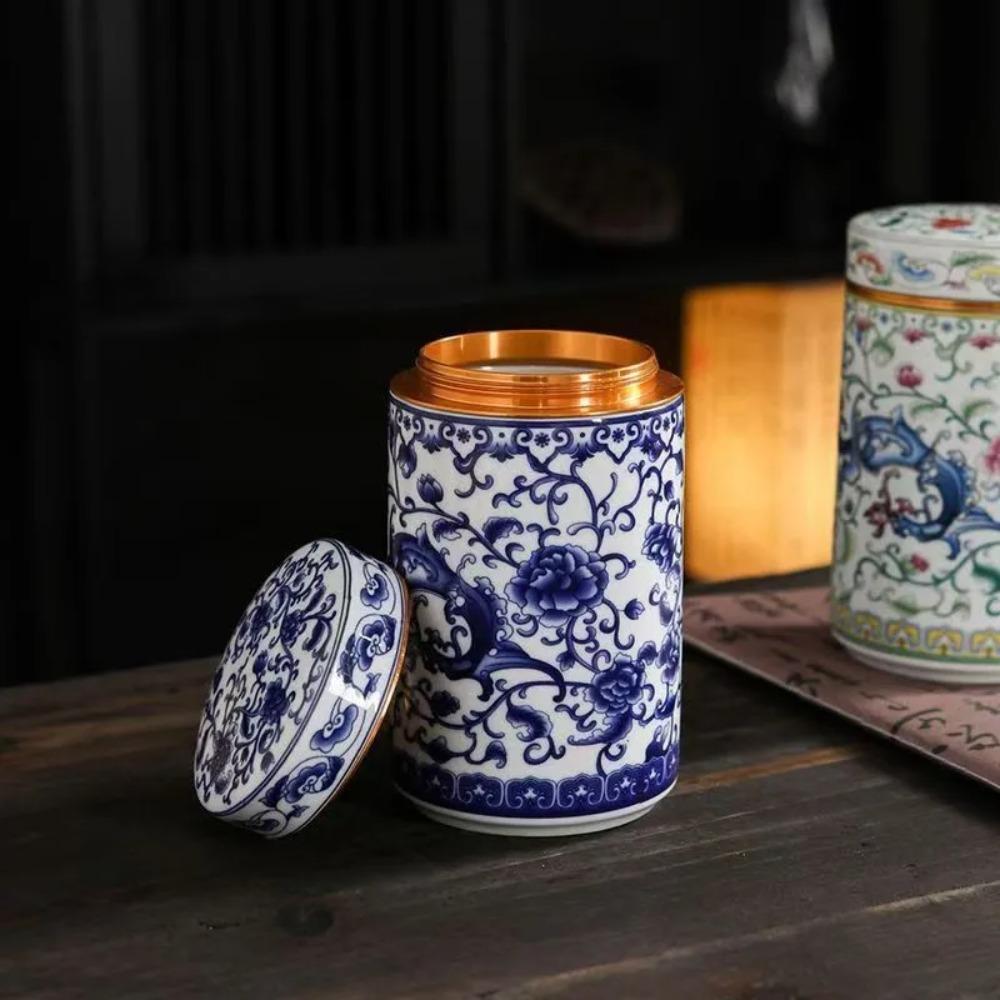 Ceramic Alloy Screw Cover Sealed Tea Storage Jar Portable Travel Enamel Colorful Red and Green Storage Jar Home Decoration
