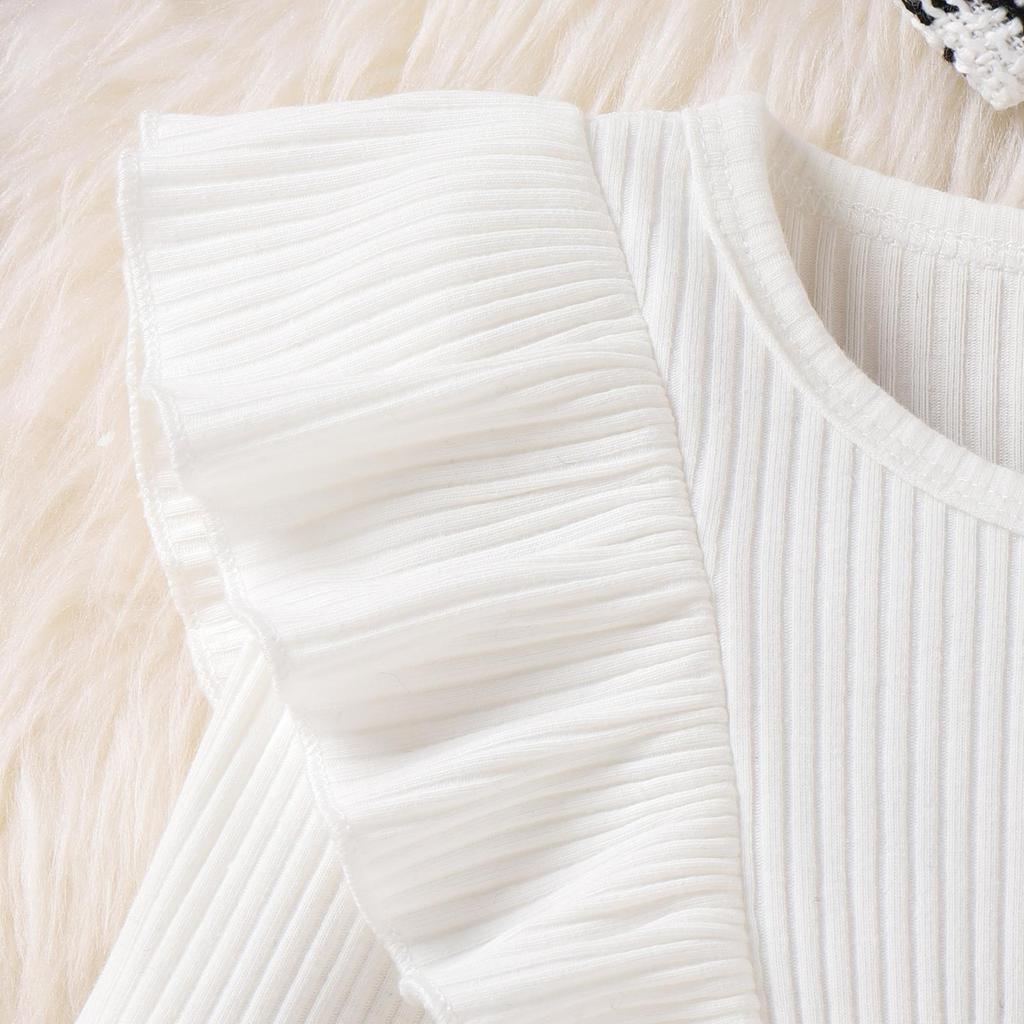 Baby Mädchen Strampler Kleid Set Lässige Rüschen Langarm Plaid Overalls und Stirnband für Neugeborene Kleinkind