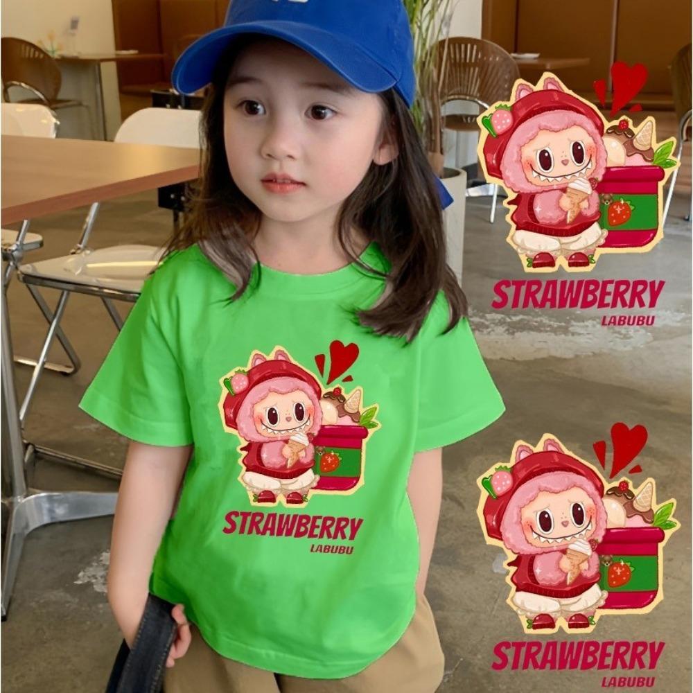 

Детская футболка с принтом Labubu, ярких цветов для девочек, с круглым вырезом, с короткими рукавами, повседневная и удобная, милый топ 100
