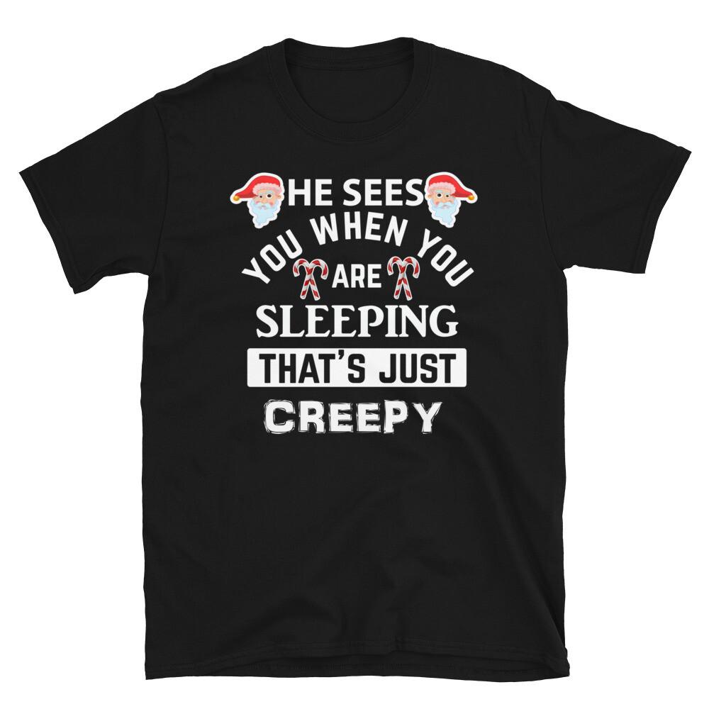 He See s You When You re Sleeping Santa T Shirt, Creepy Santa Claus T Shirt S разноцветный