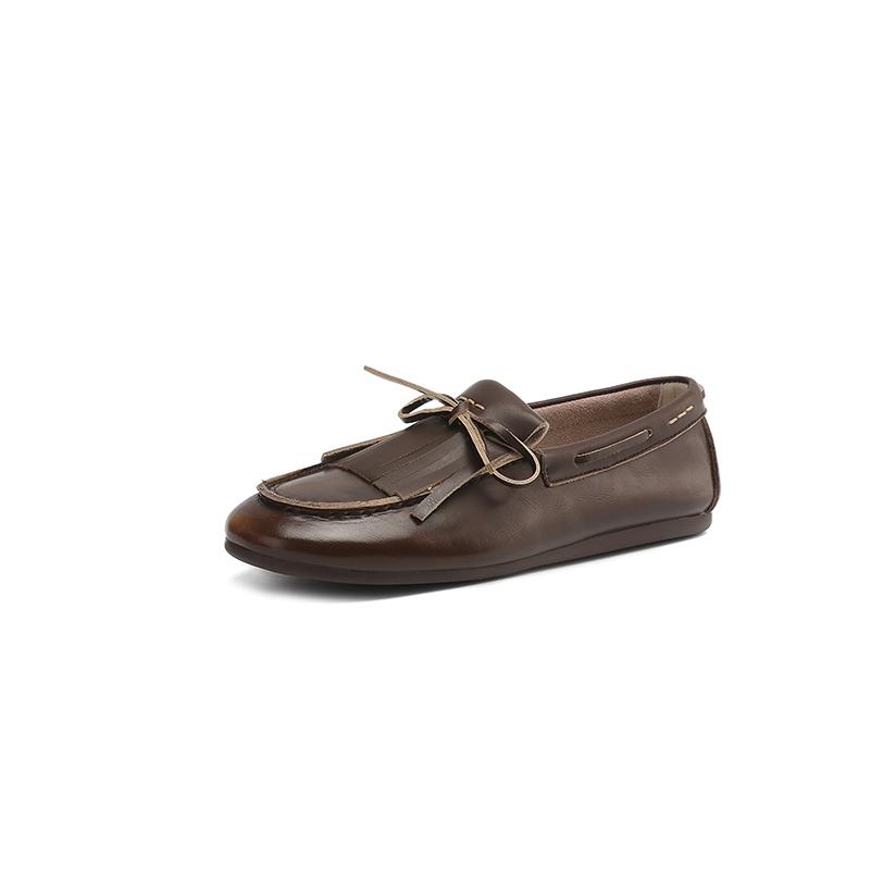 

Модные новые весенне-летние женские туфли-лодочки из спилковой кожи, женские модные туфли-лоферы с кисточками и круглым носком, женские туфли на низком каблуке, плоские туфли 39 коричневый