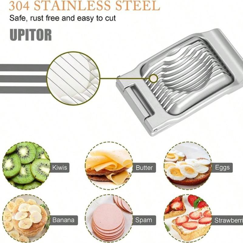 Stainless Steel Egg Slicer - Heavy Duty Wire Cutter for Hard Boiled Eggs & Soft Fruits, Dishwasher Safe Kitchen Tool (304 Grade)