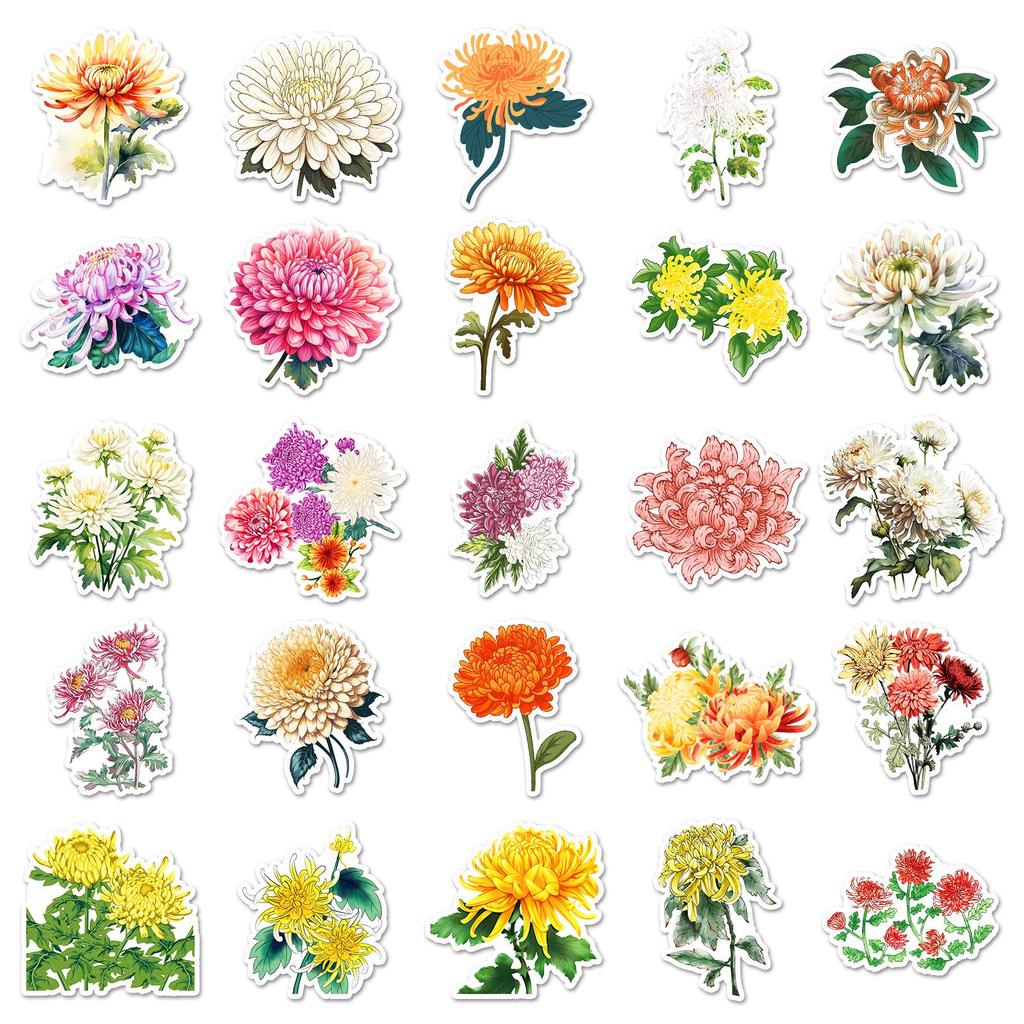 50pcs Cute Chrysanthemum Stickers: DIY Plant Decoration for Journals and Computers