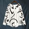 Women's Fashionable And Casual Shirt Long-sleeved V-neck Print Cotton And Linen Blouse