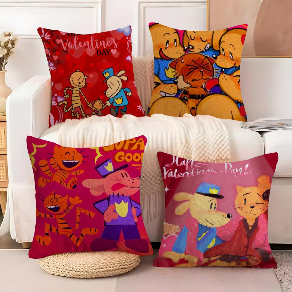 DOG MAN Anime Cushion Cover Soft Plush Fabric Double-Sided Printed Sofa Cushion Cover for All Seasons Home Decor Gift