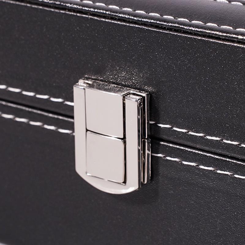 Schwarze Leder-Uhrenaufbewahrungsbox mit 12 Fächern und Perforationsmuster