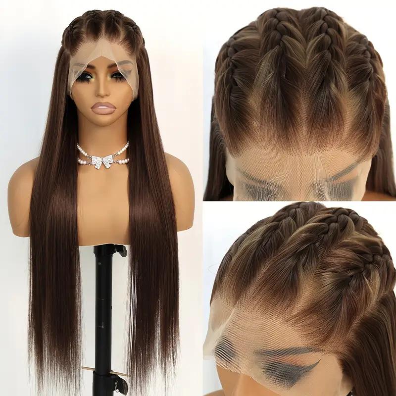 Hot-selling front lace wig long straight hair, chemical fiber full head cover fluffy natural wig spot wholesale