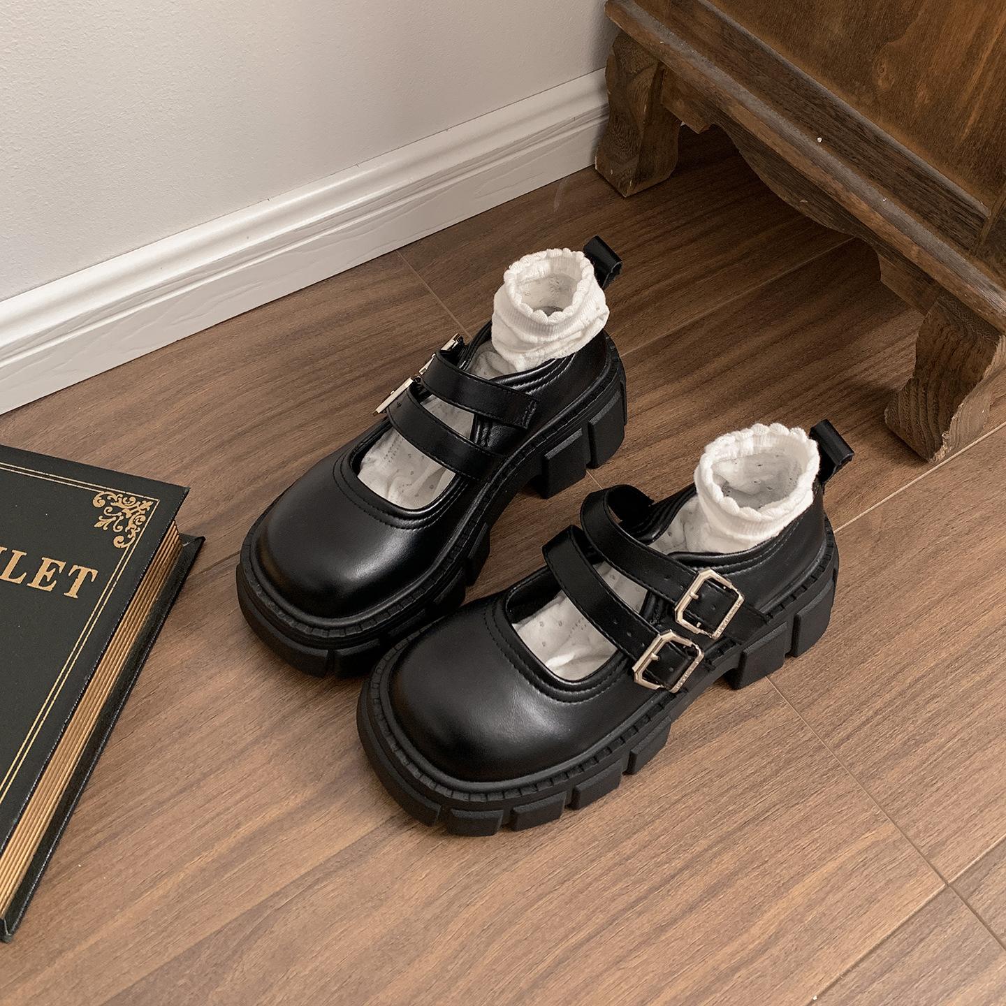 

Black French British style small man thick-soled small leather shoes women s 2025 new summer JK shallow mouth Mary Jane single shoes 35 чёрный