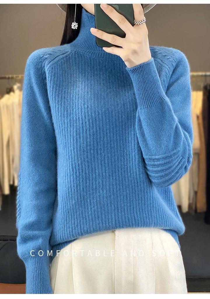 Women's High Neck Loose Pure Wool Sweater - Warm, Thickened Knit Pullover