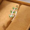 New Arrival Exquisite Green Leaf Epoxy Fashion 925 Silver Jewelry Atmosphere Creative Leaves Opening Rings R128