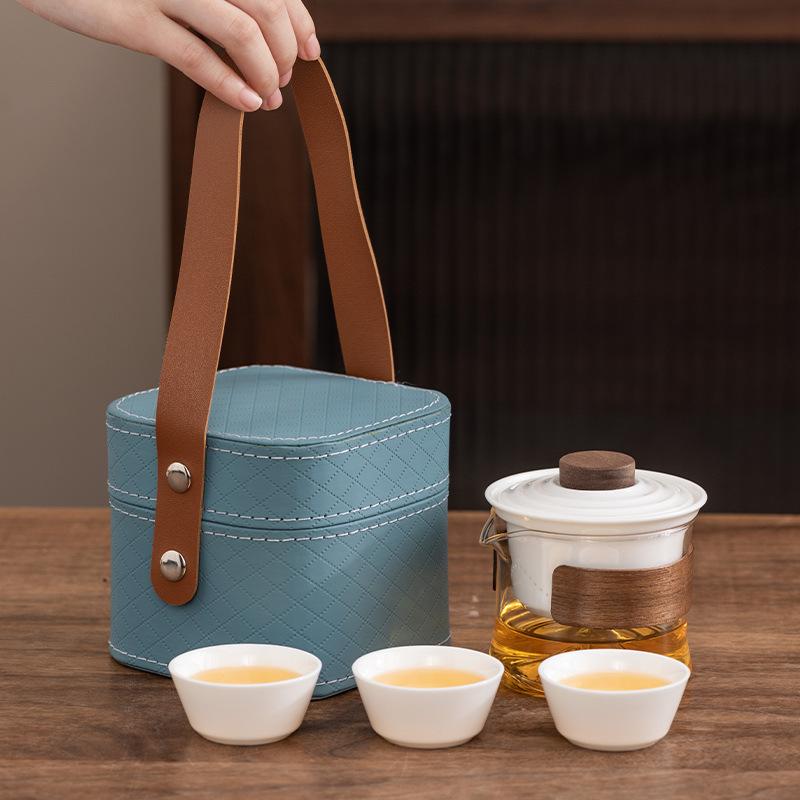 Suet Jade Porcelain High-end Express Cup One Pot Three Cups Portable Travel Tea Set Enterprise Company Business Gift