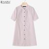 ZANZEA Women Round Neck Short Sleeve Striped Casual Shirts Dress