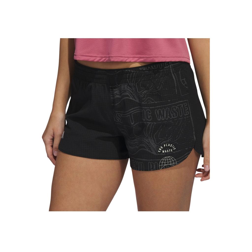 adidas Logo Print Elastic Waist Split Shorts Women Bottoms Black HZ6010