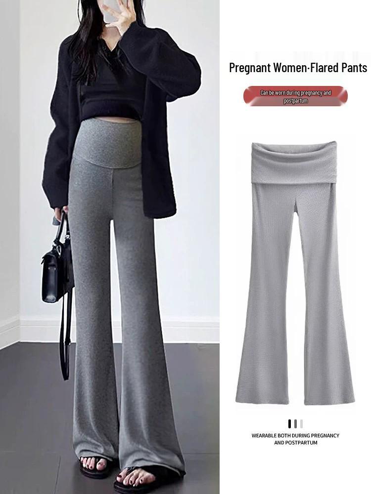 Plus Size Micro-Flare Maternity Pants - Casual, Wide-Leg, No Tummy Support, Slimming, Non-Constricting, Spring/Summer Wear