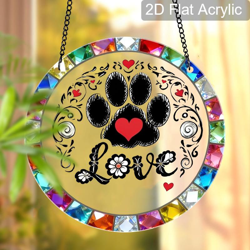 2D Flat Acrylic Paw Print Suncatcher, 7.87/11.81in Colorful Love Pet Window Hanging, Stained Style Decor, Pet Lover Gift
