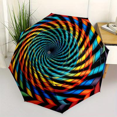 Kleurrijk Spiraalvormig Gekleurd Glas Raampaneel Paraplu, Leuke Paraplu met Schattig Ontwerp, Draagbare 3-voudige Compacte Paraplu voor Mannen & Vrouwen, Valen