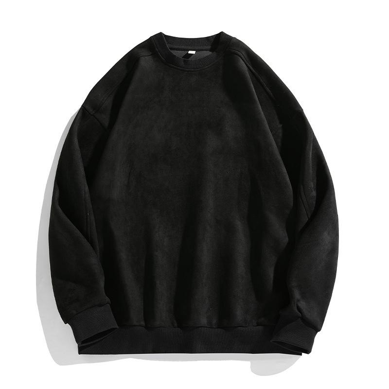 Men s American Retro Suede Velvet Hoodie, Spring Style, 400g Solid Color, Couple s Pullover Jacket with Two-Way Zipper 2XL чёрный