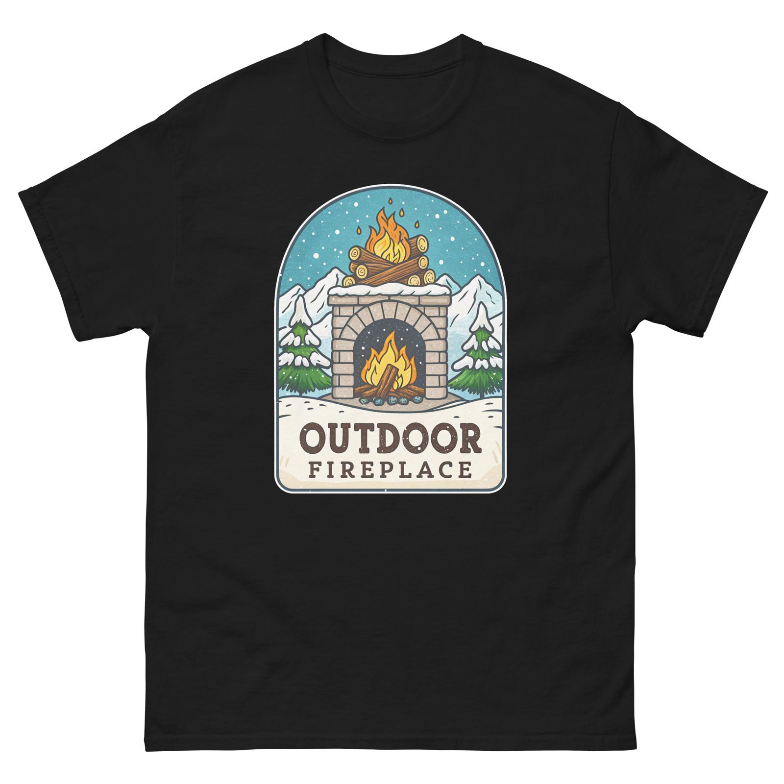 Outdoor Fireplace Mountain Ski Resort Town T-Shirt S