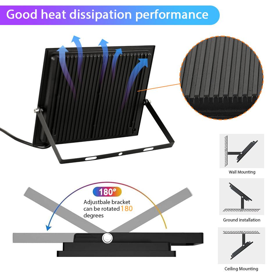 RGB LED Floodlight Remote Control 20W 30W 50W 100W 150W 200W Outdoor Spotlights AC220V Waterproof IP66  Outdoor Ambient Light