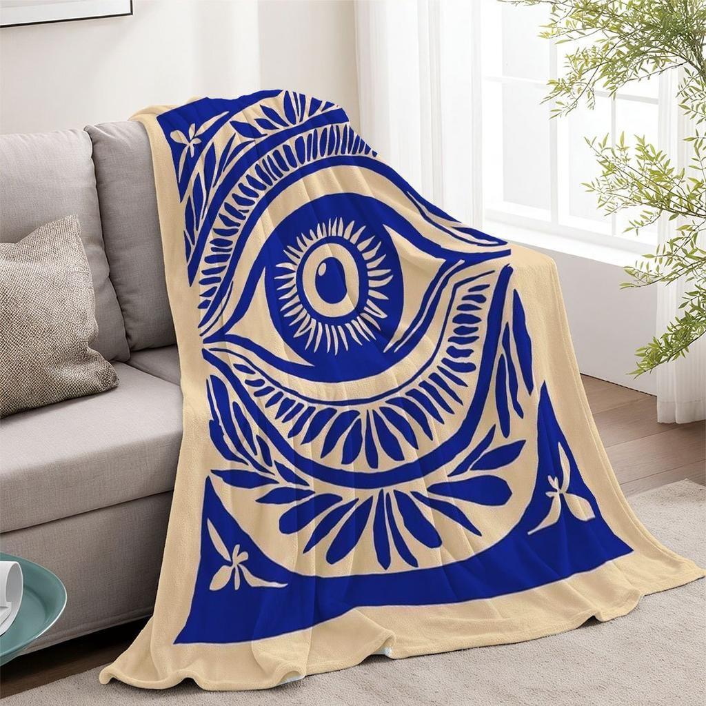 Blue Evil Eye Pattern Flannel Throw Blanket Soft Cozy Fleece For Home Office Sofa All Season Gift 150X200Cm 59X79In