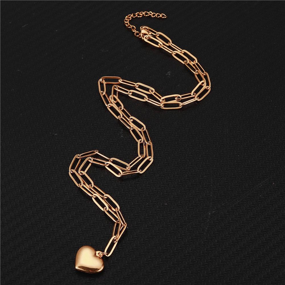 Stainless Steel Paperclip Chain Puff Heart Pendant Necklace For Woman Fashion Heart Jewelry Gifts