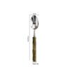 304 Stainless Steel Gold Cutlery Set with Violet Acrylic Bamboo Joint Handles: Includes Knife, Fork, and Spoon for Hotel Light Luxury Use.