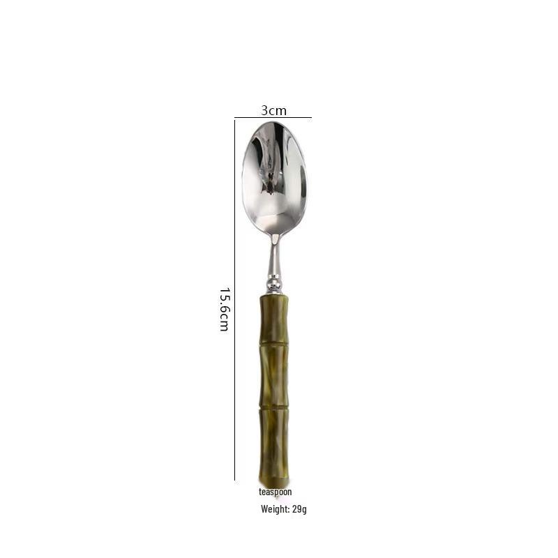 304 Stainless Steel Gold Cutlery Set with Violet Acrylic Bamboo Joint Handles: Includes Knife, Fork, and Spoon for Hotel Light Luxury Use.