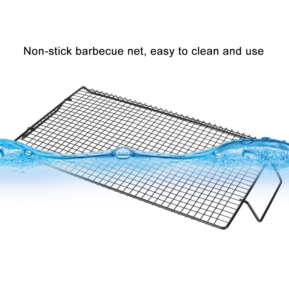 Portable Handle Iron Non-Stick BBQ Rack Barbecue Mesh Grill Net for Outdoor BBQ Party Camping