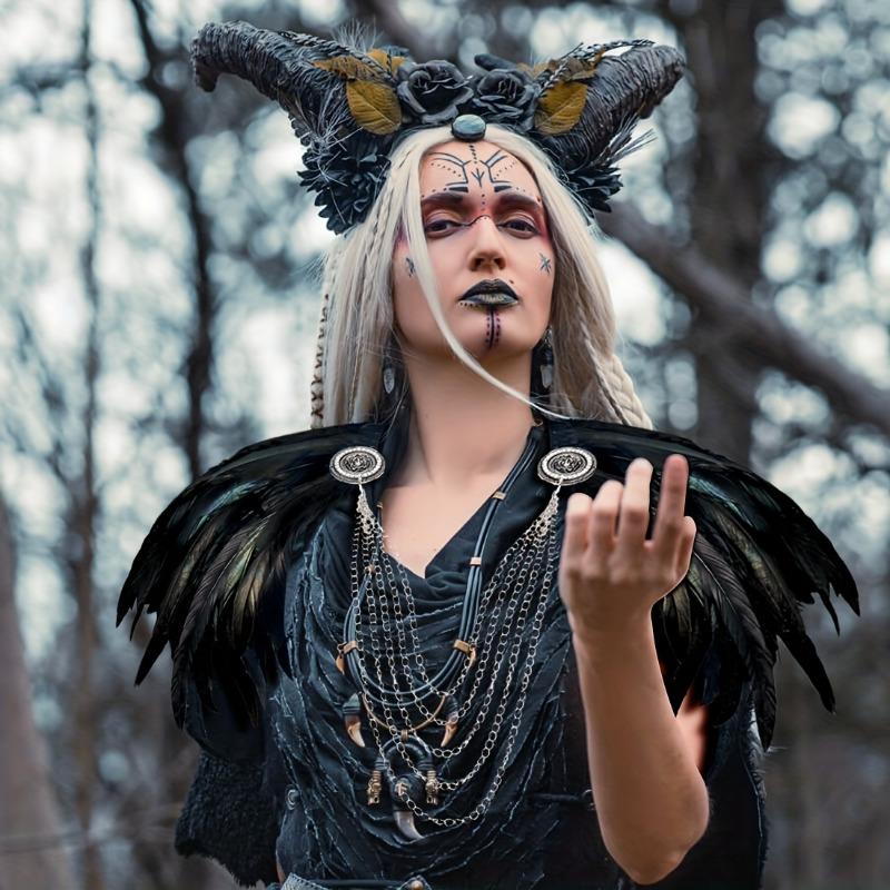 1 Stück Umhang mit Federn im Wikinger-Stil - Mittelalterliche Kostümaccessoires für Cosplay, Maskerade & Halloween-Party Faux-Federn-Umhang