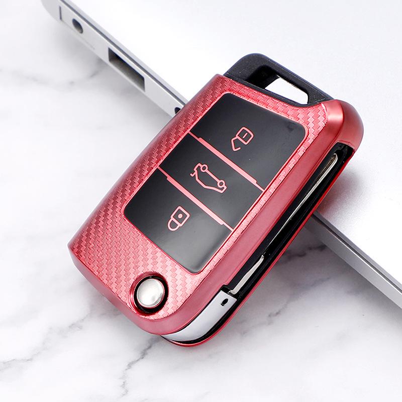 Carbon Fiber Key Case for Volkswagen: Compatible with Tiguan, New Lavida, Sagitar, Lamando, Teramont, T-Roc, and T-Cross.