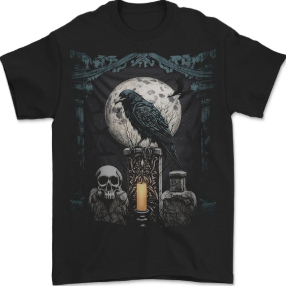 Gothic Skull and Crow With Arch And Moon Mens T-Shirt 100% Cotton S разноцветный