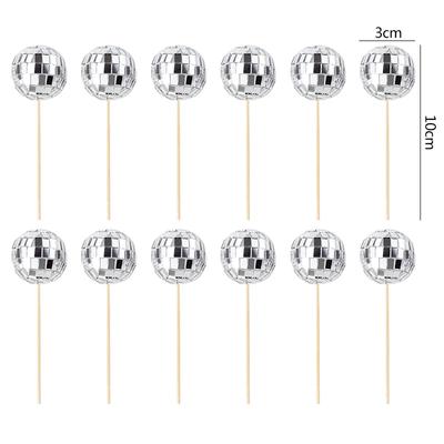12/24Pcs 3cm Disco Ball Cupcake Picks Mirror Ball Cake Topper 70s Disco Party Decoration Wedding Birthday Cake Decor Supplies