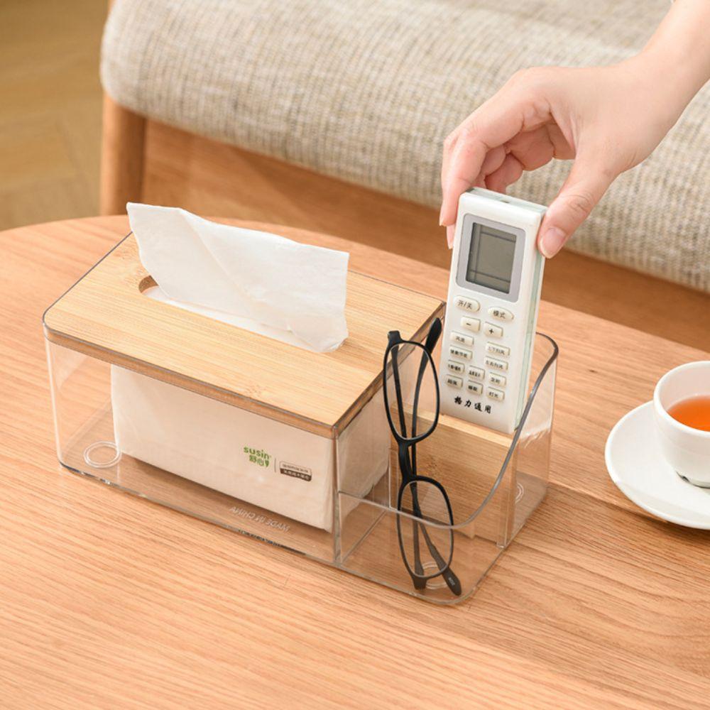 2 in1 Paper Towel Box Compartment Grid Transparent Tissue Box Multifunctional Large Capacity Napkin Organizer Table Decoration