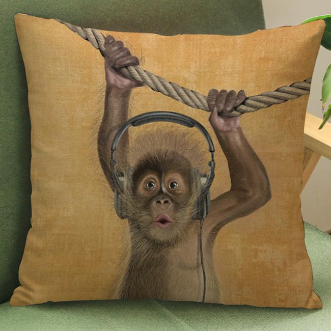 Monkey Cat Deer Cartoon Decorative Cushion Cover Elk Panda Rabbit Animal Style Cotton Linen Sofa Throw Pillow Case Cojines