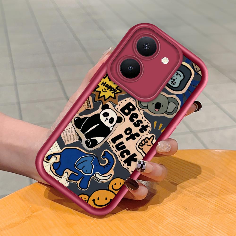 Soft Silicone Square Ladder Printing Pattern Phone Casing Full Cover Camera Shockproof Protection Rubber Case for Vivo