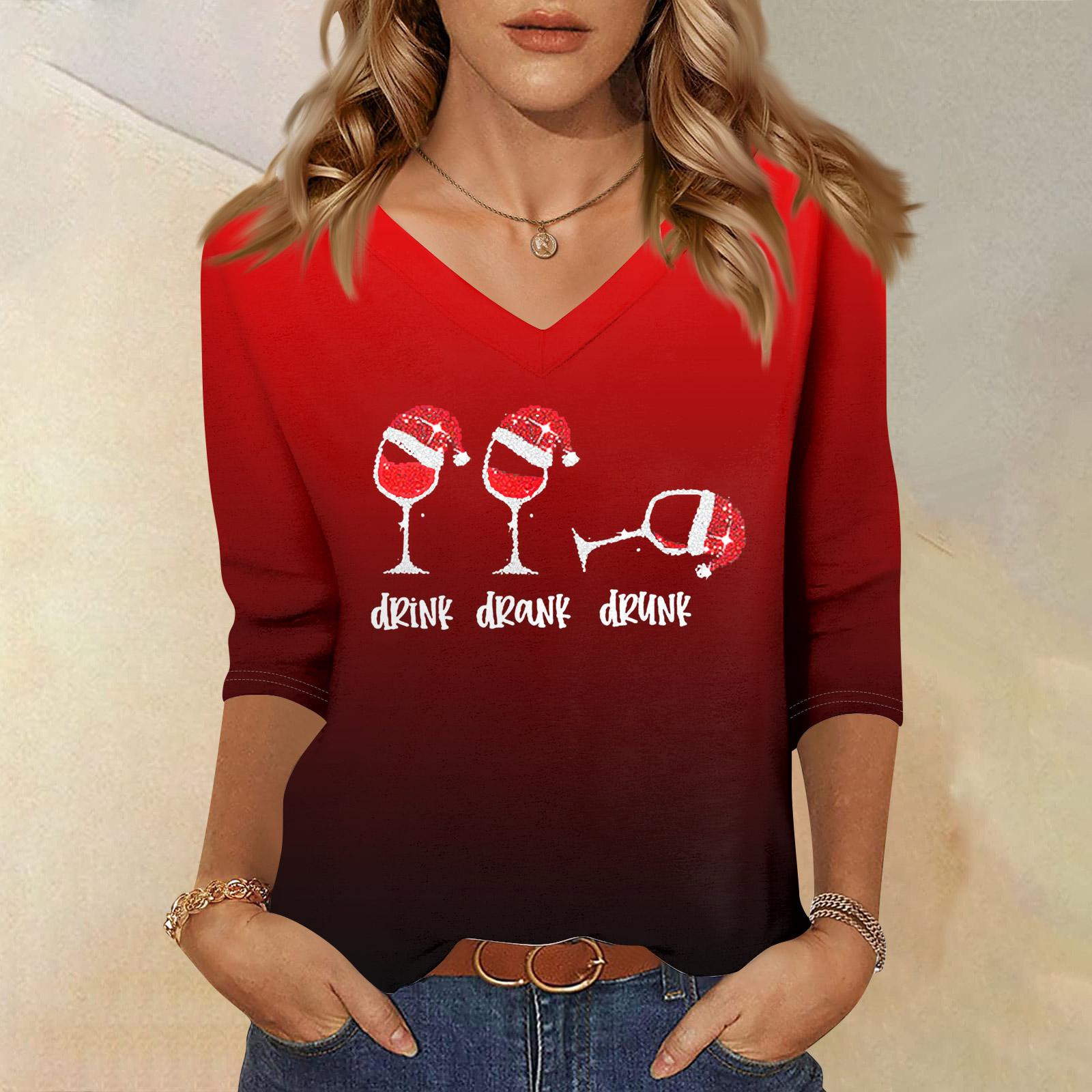 

Рубашки с рукавом 3/4 для женщин с принтом, Рождественские футболки, Блузки, Повседневные, Большого размера, Базовые топы, Пуловер XL винный