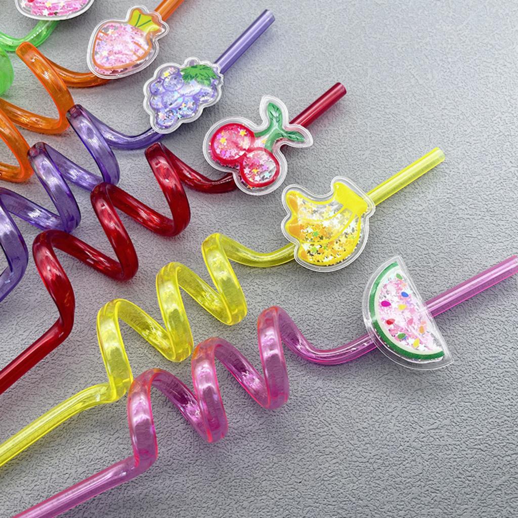 8PCS Cartoon Fruit Reusable Spiral Straw