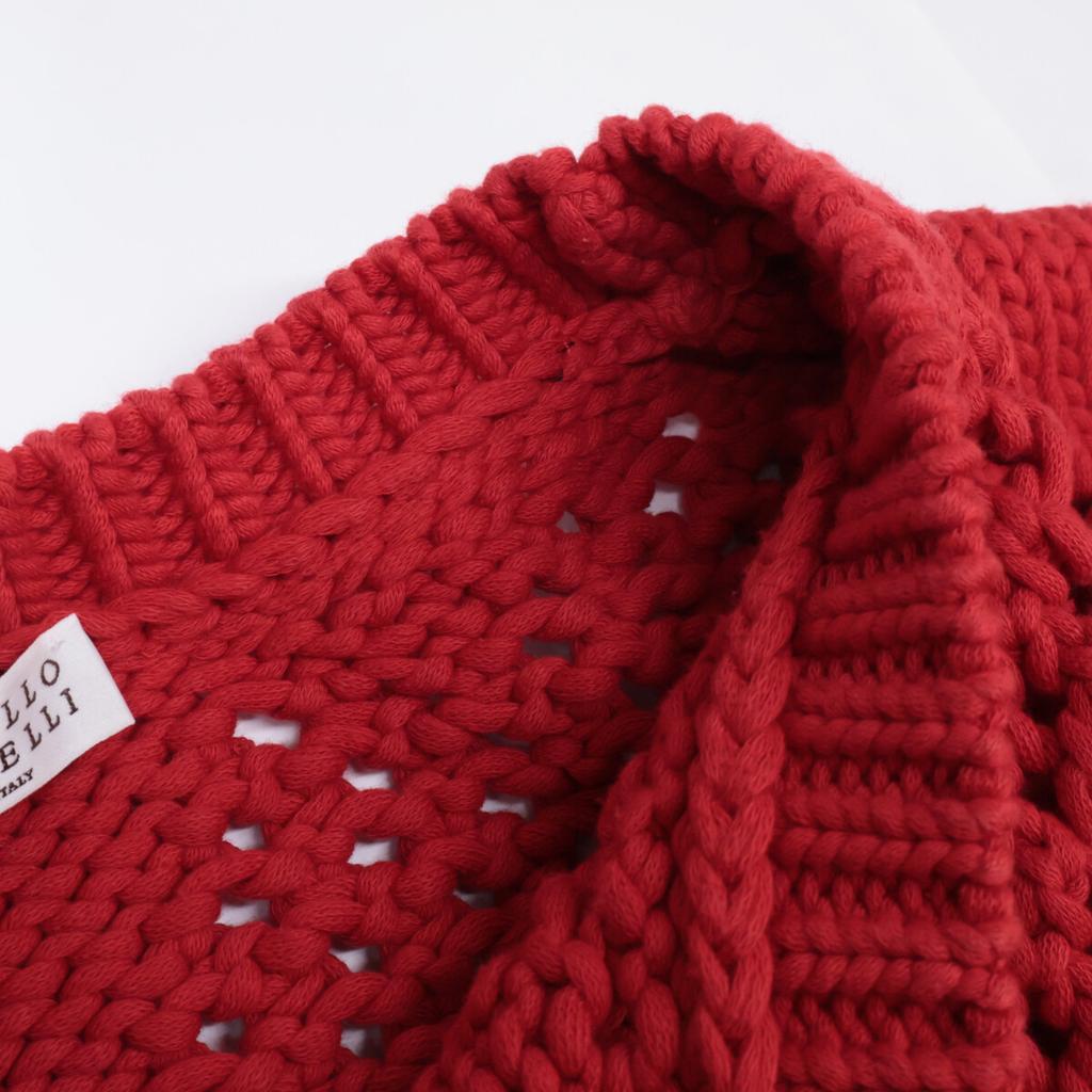 Brunello Cucinelli Red Cropped Cotton Knit Tops S RedUsed