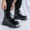 New Long Men's Boots Trendy Designer Style Casual Party and Outdoor Streets Lacquer Leather Shoes Thick Bottom Versatile