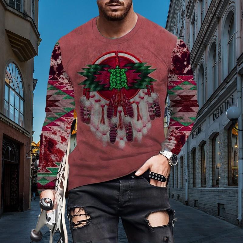 

Мужская футболка в стиле ретро с длинным рукавом и круглым вырезом, средняя эластичность, полиэстер, принт, повседневный удобный топ, свободная одежда большого размера 6XL