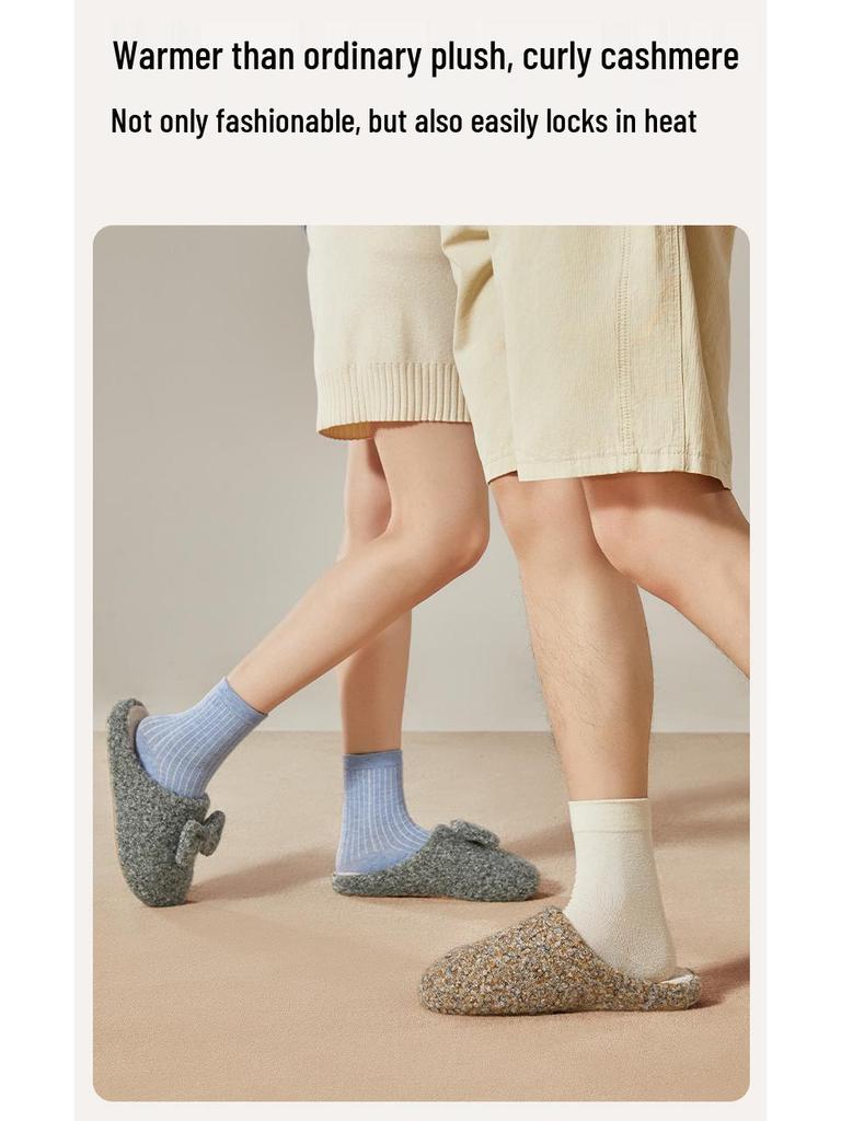 Puxi Women's Winter Floral Cotton Bowknot Slippers - Non-slip, Warm, Plush Indoor Footwear for Women and Men.