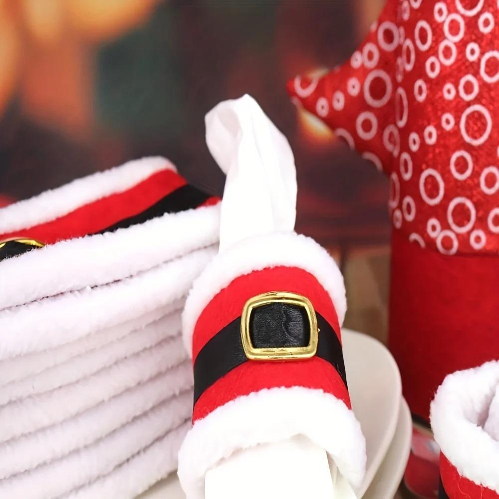 6pcs Adjustable Christmas Belt Buckle Napkin Ring Santa Clothes Napkin Ring  New Year