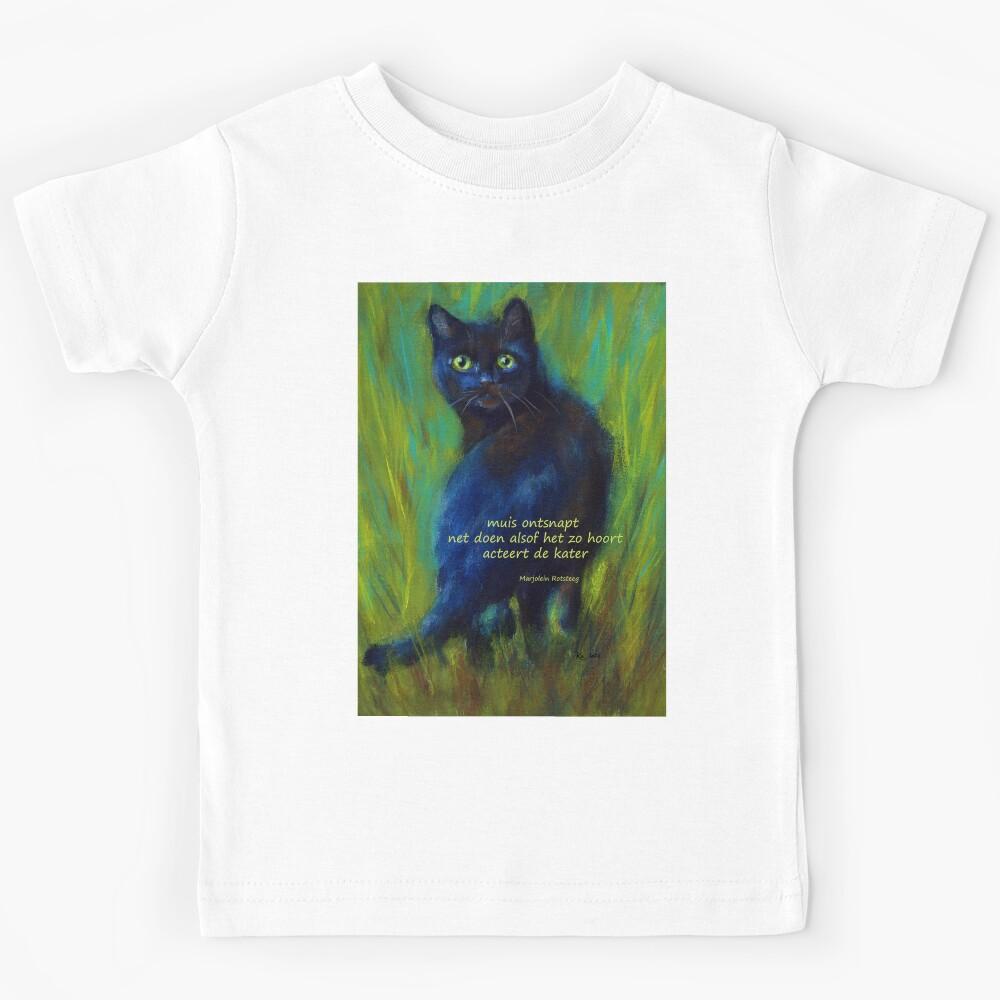 Mouse escaped black cat haiku dutch handmade acrylic painting Kids T-Shirt 160