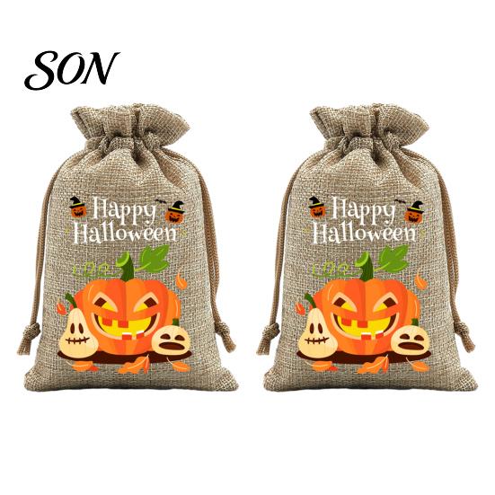 Lightweight Candy Carriers 2Pcs Halloween Pumpkin Drawstring Bags for Treats, Retro Burlap Pattern Party Favors Trick or Treat Bags, Portable