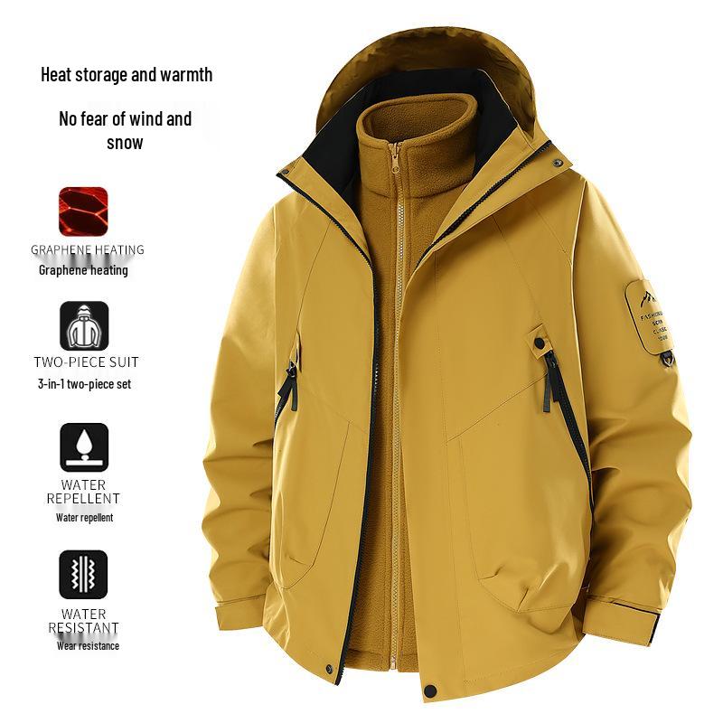 Veste coupe-vent imperméable 3-en-1 unisexe avec doublure chauffante au graphène, amovible, pour l'automne et l'hiver.