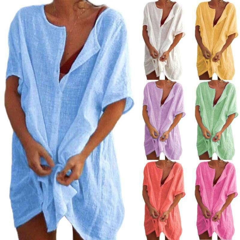 Women's Button Up Blouse Casual Comfy Top Mini Dress Plus Size S-8xl Stylish