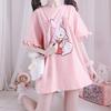Summer Women Cute Lolita Pink T-Shirts Cartoon Strawberry Rabbit Print Tshirt Ruffles Short Sleeve Tops JK Girls Kawaii Tee Top