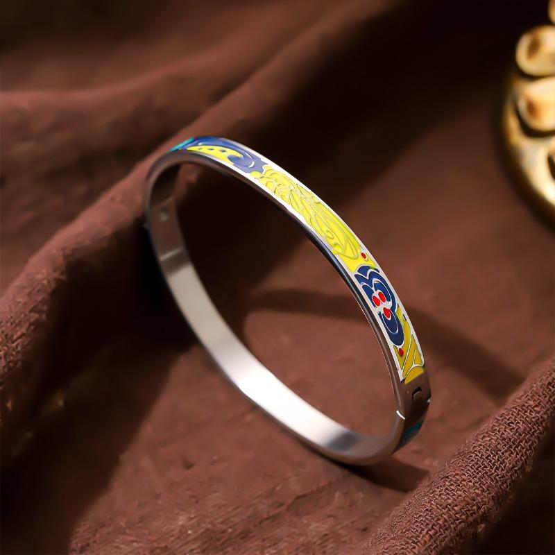 Hot-selling Titanium Steel Enamel Painted Bracelet K Vacuum Electroplating Women's Retro Personalized Oil Drip Titanium Steel Bracelet