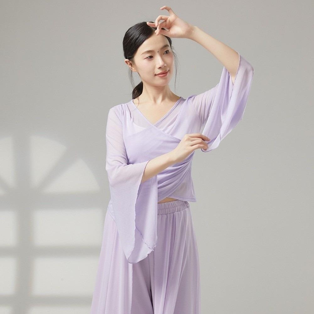 Elegant Chinese Folk Dancewear Sheer Mesh Mesh Top Breathable Classical Dance Top Women Dancewear